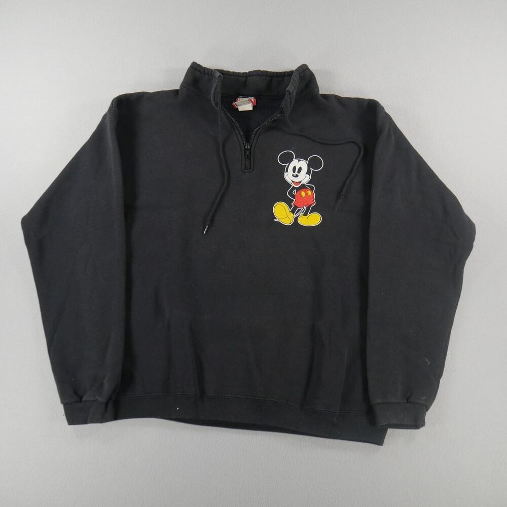 Vintage 90s‎ Disney Designs Mickey Mouse Quarter Zip SweatShirt OSFA Black